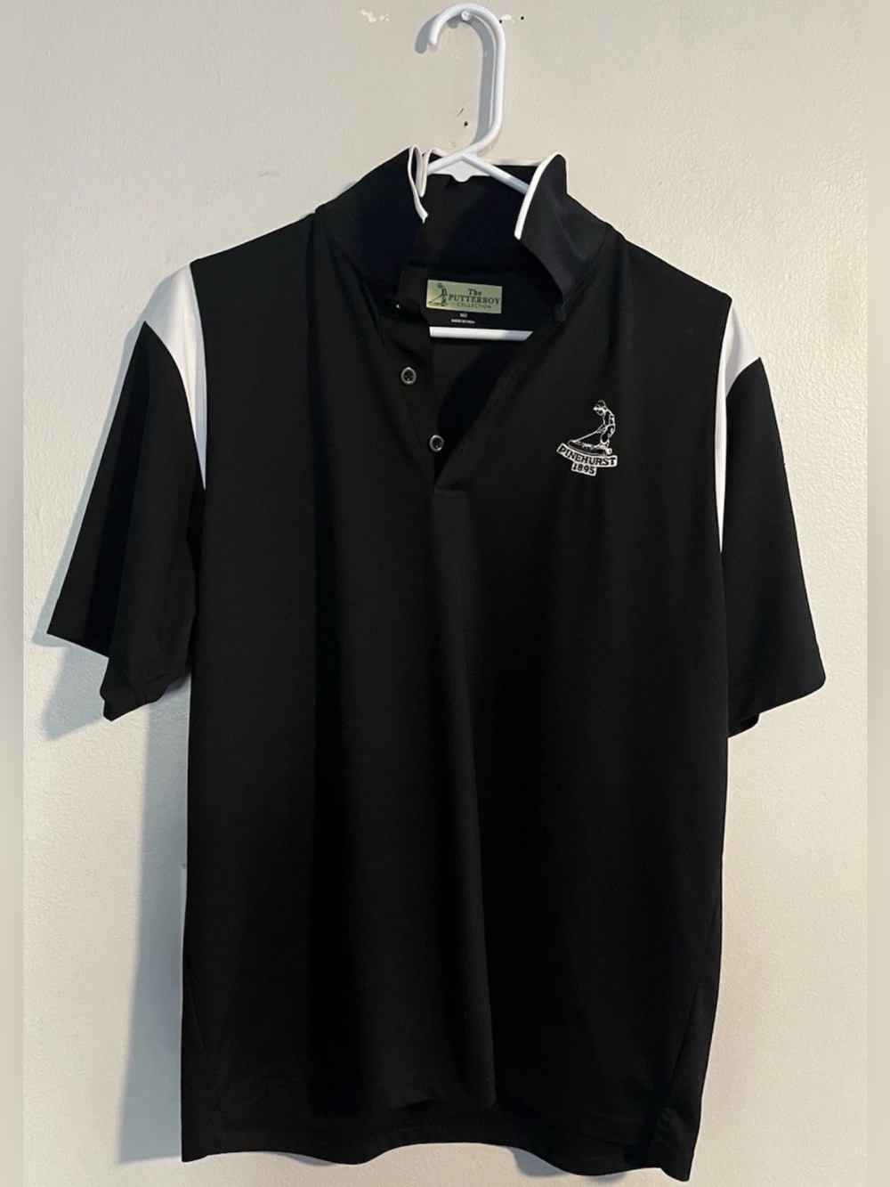 Men's Black & White Pinehurst Putterboy Golf Shirt